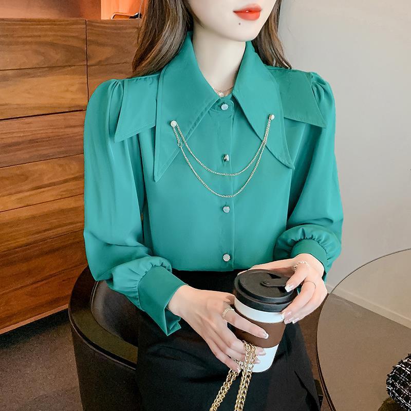 Women's Fashion Loose Temperament Doll Tip Neck Puff Sleeve Top