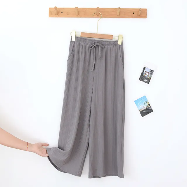 Thin Thread Women's Pajama Pants Polyester Fiber Living Seven Points Light Green - Shop at LoveMi