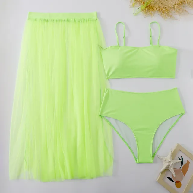 Plus Size Bikini Split Swimsuit Gauze Skirt Silver - Shop at LoveMi