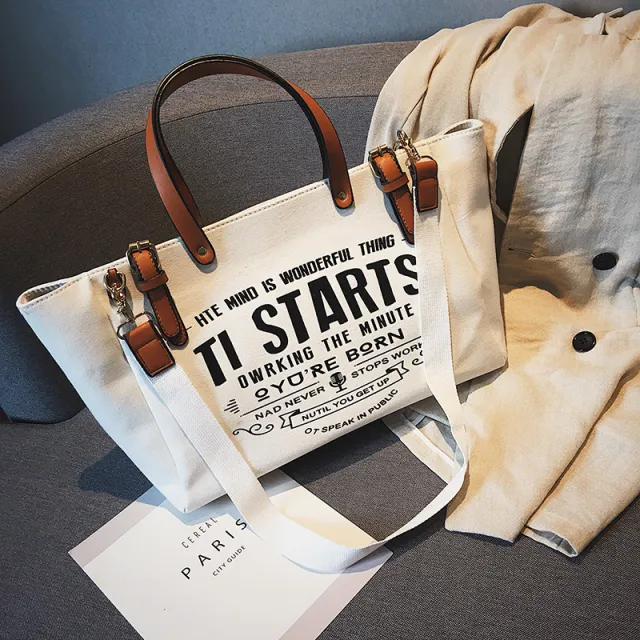 Canvas Messenger Bag Canvas Letter Hand Tote Bag White - Shop at LoveMi