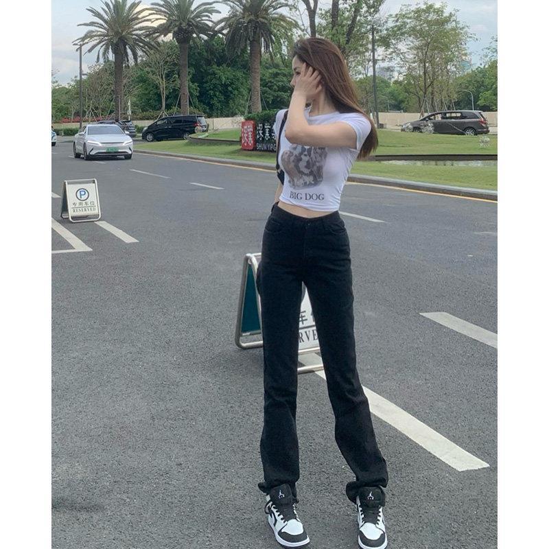 Black Straight Jeans Women's Trendy Summer New High Waist Thin Section