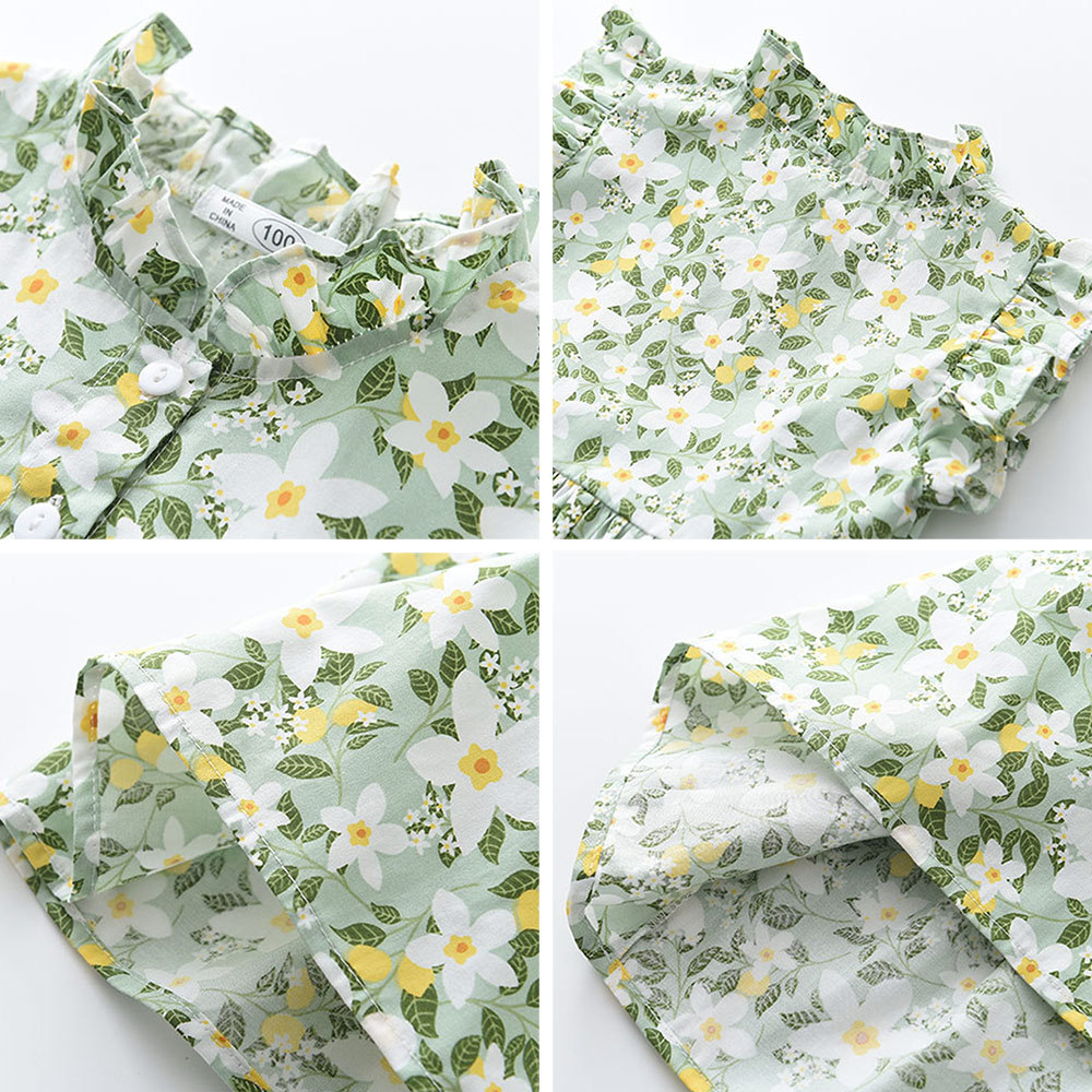 Collar Fly Sleeve Floral Dress Button Doll