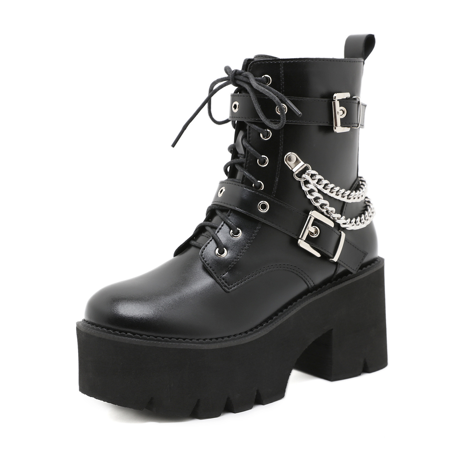 Chunky Heel Platform Women's Boots Belt Buckle