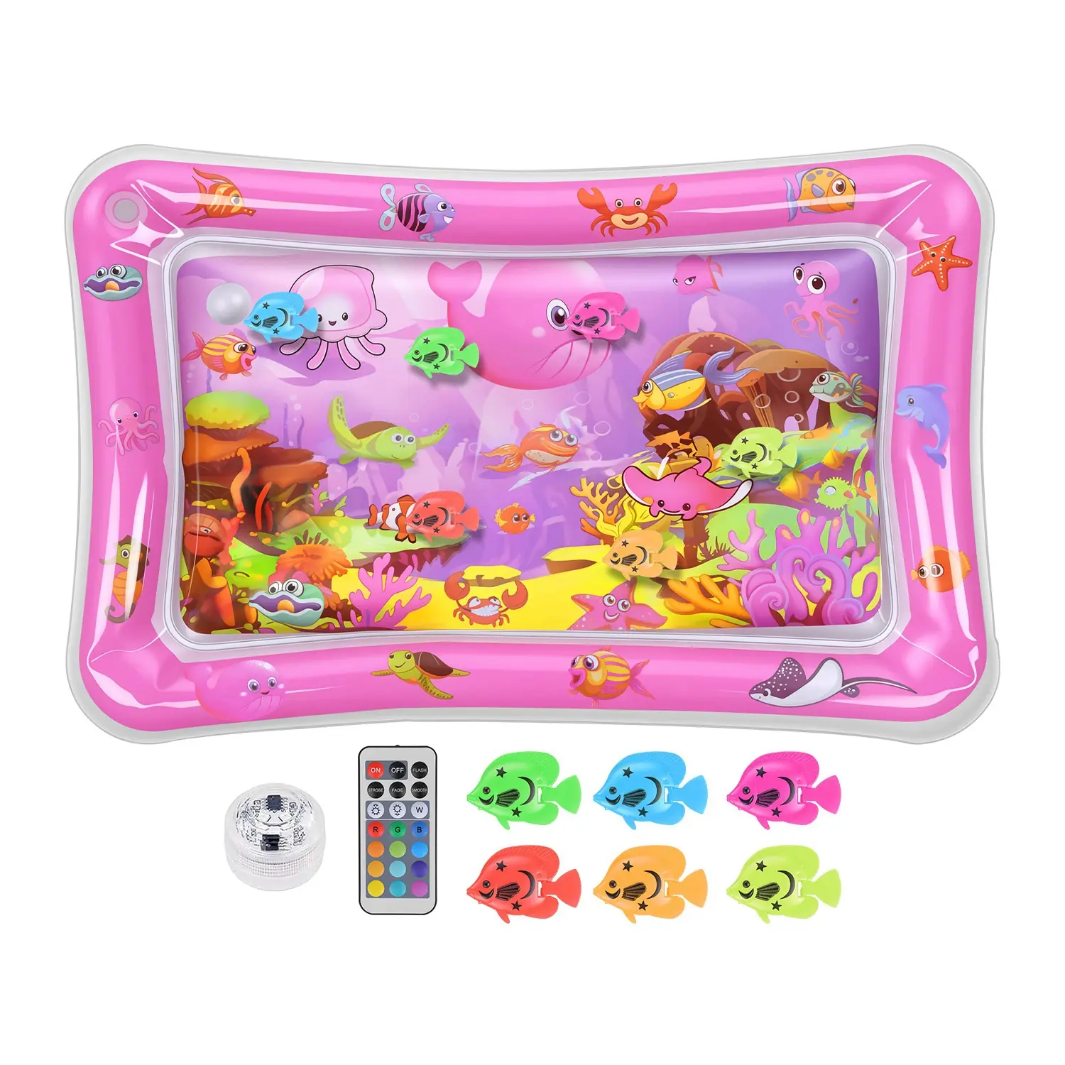 Cat Water Mat Interactive Sensory Play Mat With Floating Fish Toys LED Color Changing Light Thickened PVC For Indoor Cats Kittens Pet Enrichment