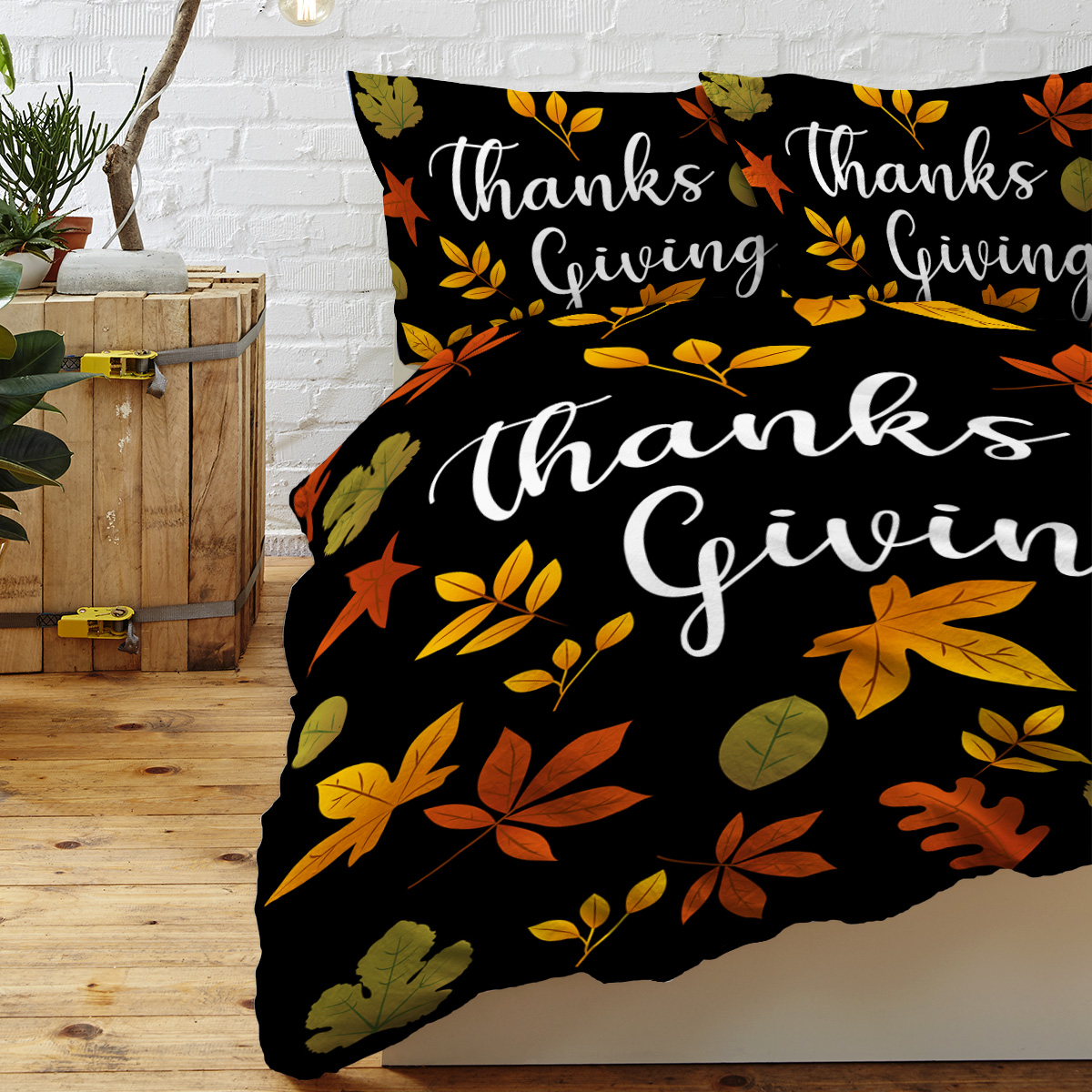 3Pcs Vintage Autumn Bedding Sets Maple Leaf Duvet Cover Sets Thanks Giving... 2