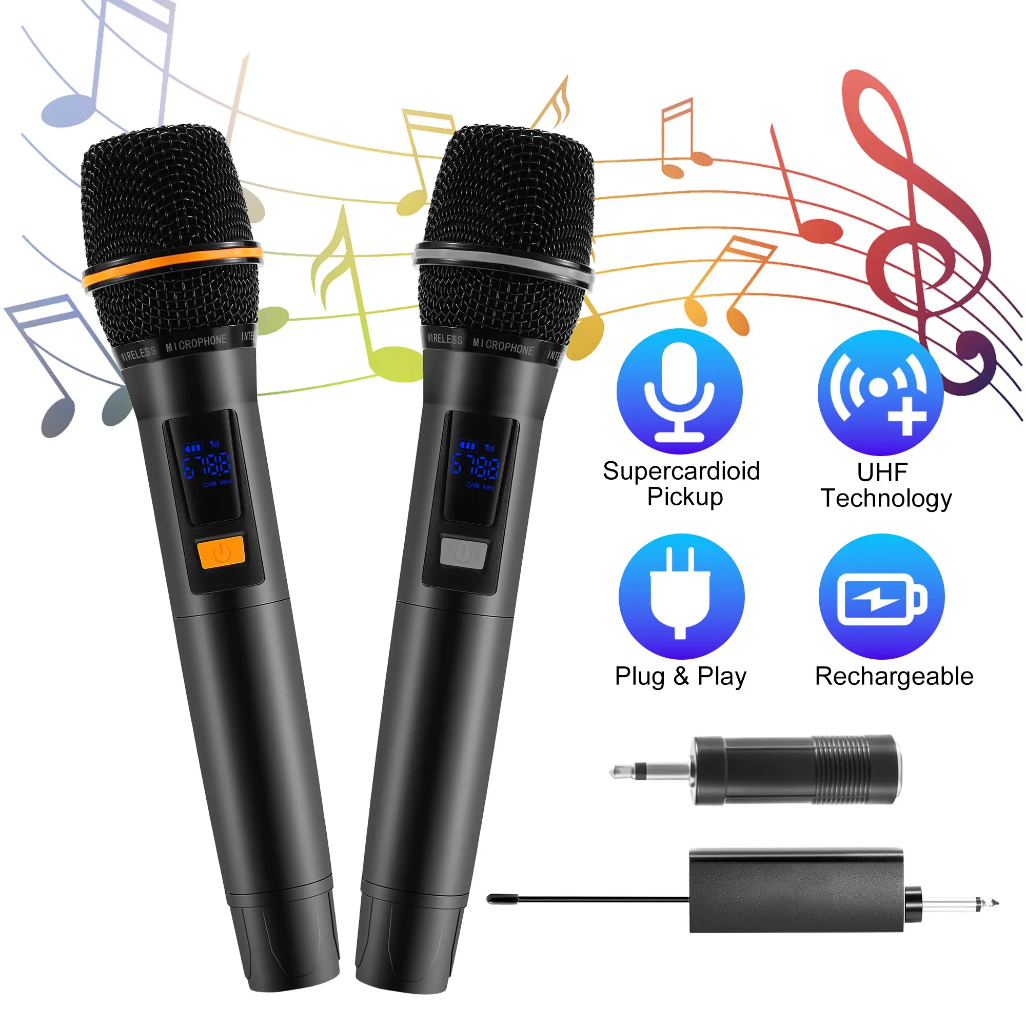 UHF Wireless Microphones Rechargeable Metal Handheld Dynamic