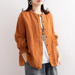 Renaissance Spring And Autumn Cotton And Hemp Shirts - Orange - View 1