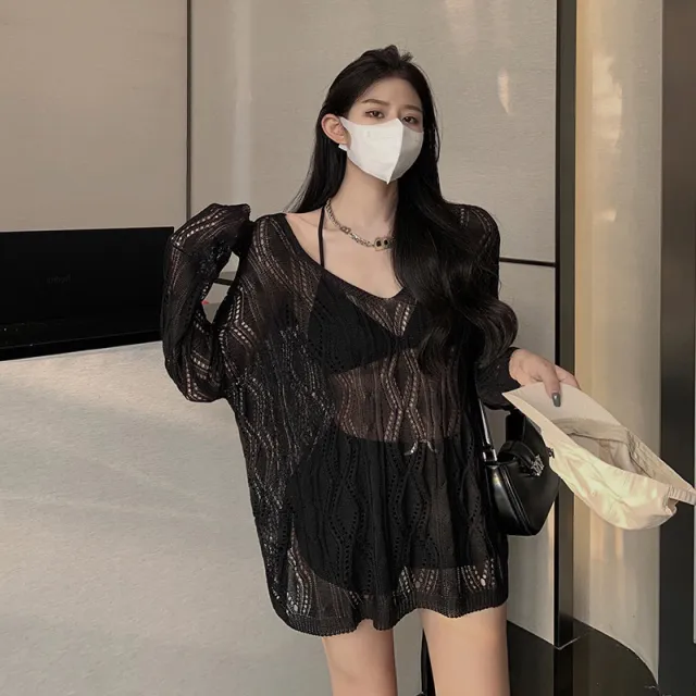 Cutout Blouse Long sleeved Sweater Top Black - Shop at LoveMi