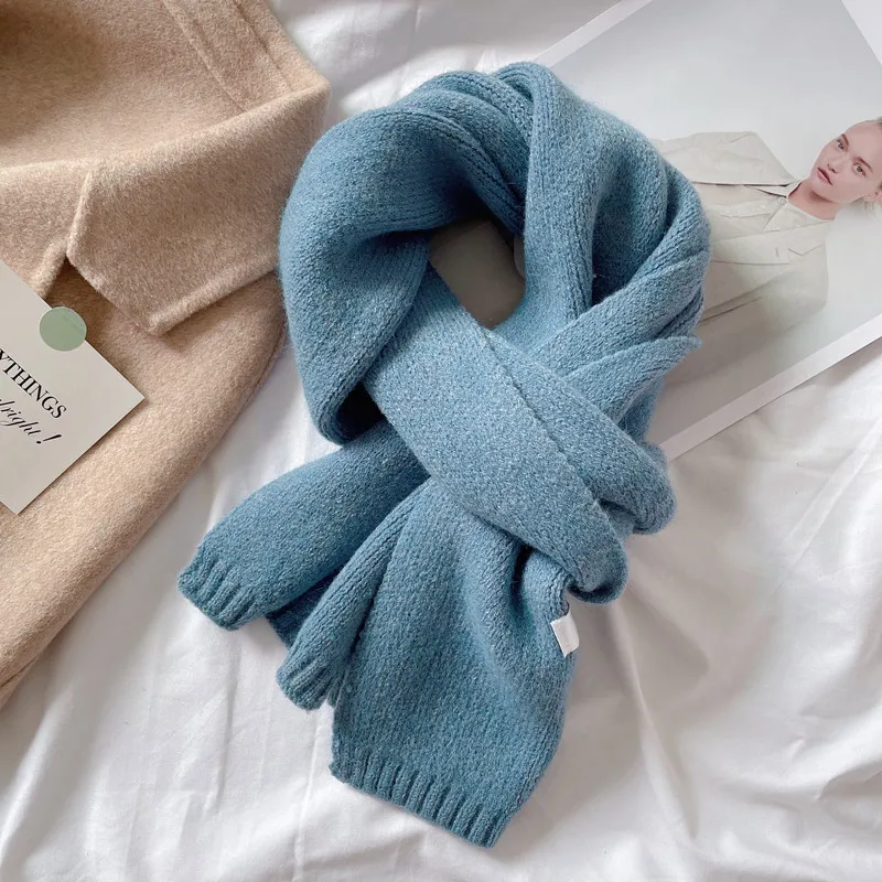 Students' Solid Color Trendy White All-match Scarf - Blue