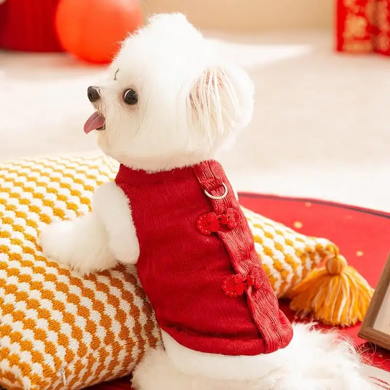 Autumn And Winter Dog New Year Chinese Style Small Dog New Year Clothes Celebrating Cat Cotton Clothes