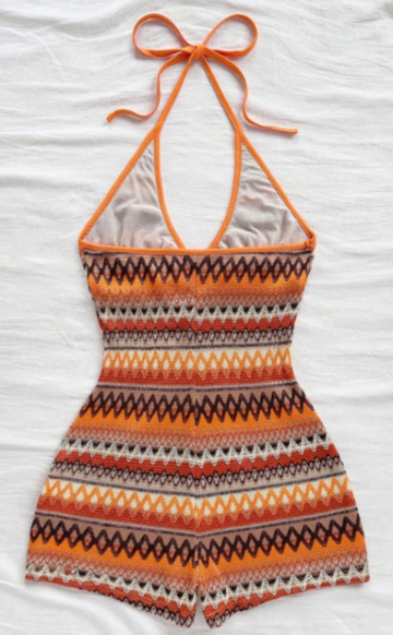 Bohemian Geometric Print Halter Cutout Romper