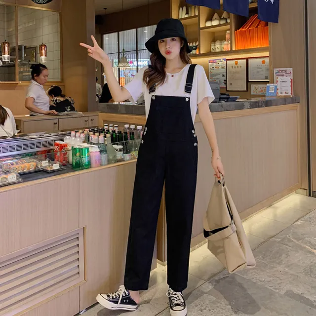 Women's Casual Wide Leg High Waist Denim Overalls Black - Shop at LoveMi