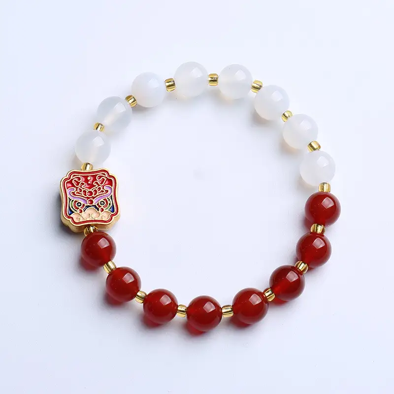 Women's Natural Double Spell Red White Agate Year Animal Bracelet