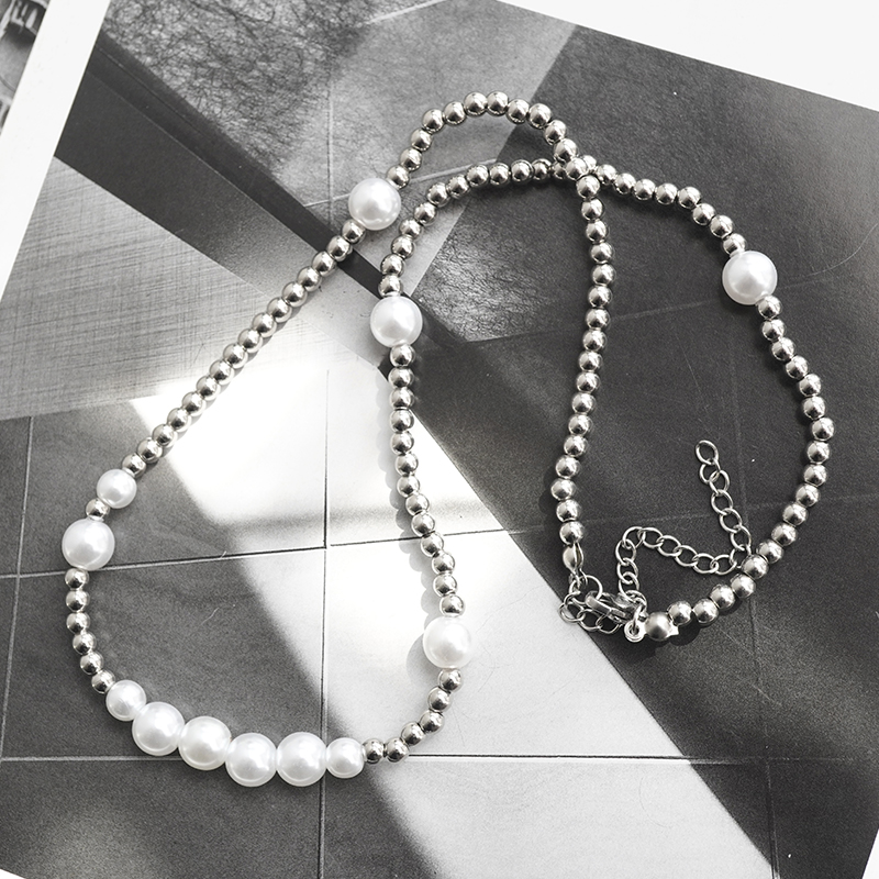 سلسلة عقد لؤلؤ خرز فولاذي من التيتانيوم – خرز دائري بتصميم بسيط وعصري، سلسلة محاكة بأسلوب الهيب هوب تناسب السترات