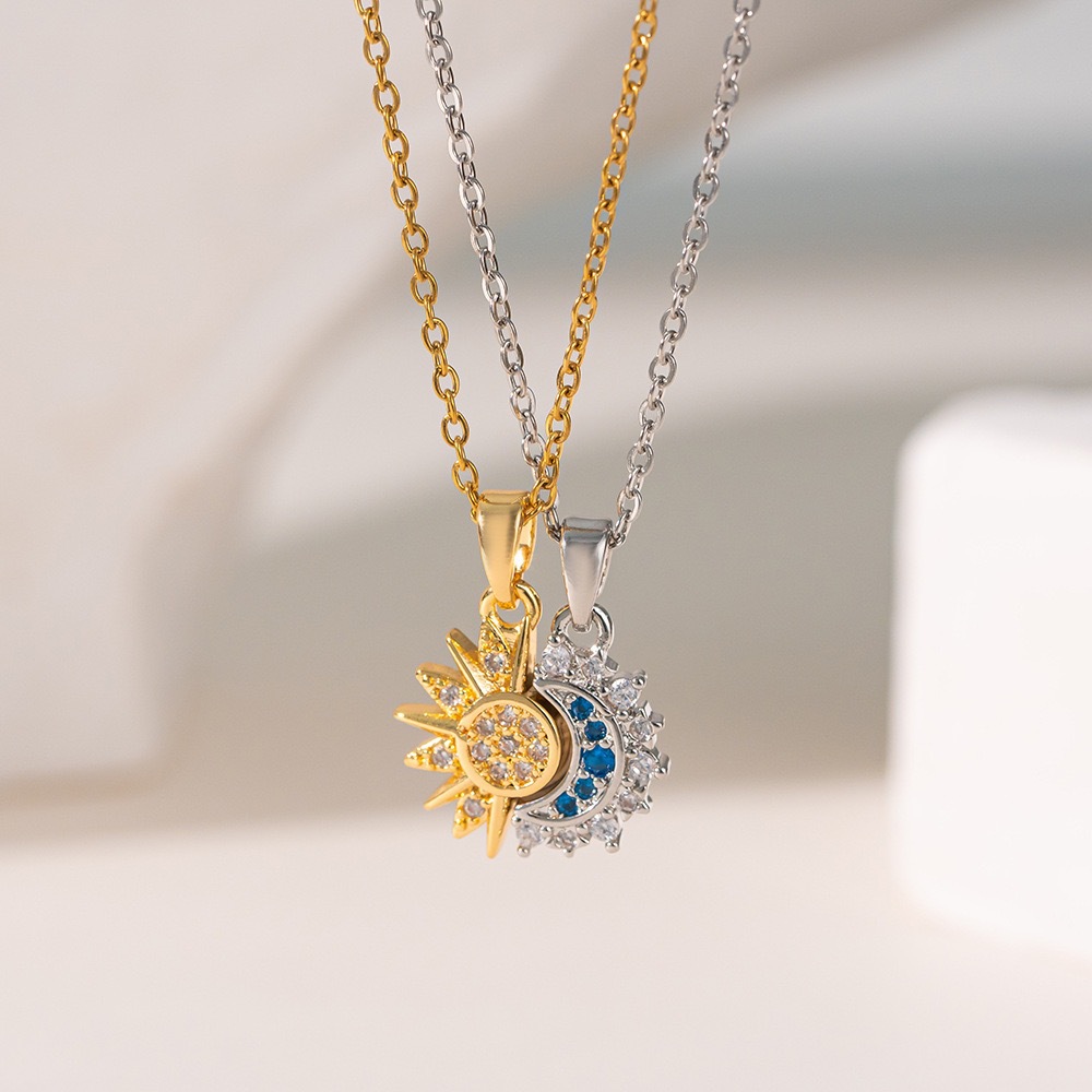 Sun Moon Necklace Open Ring Set