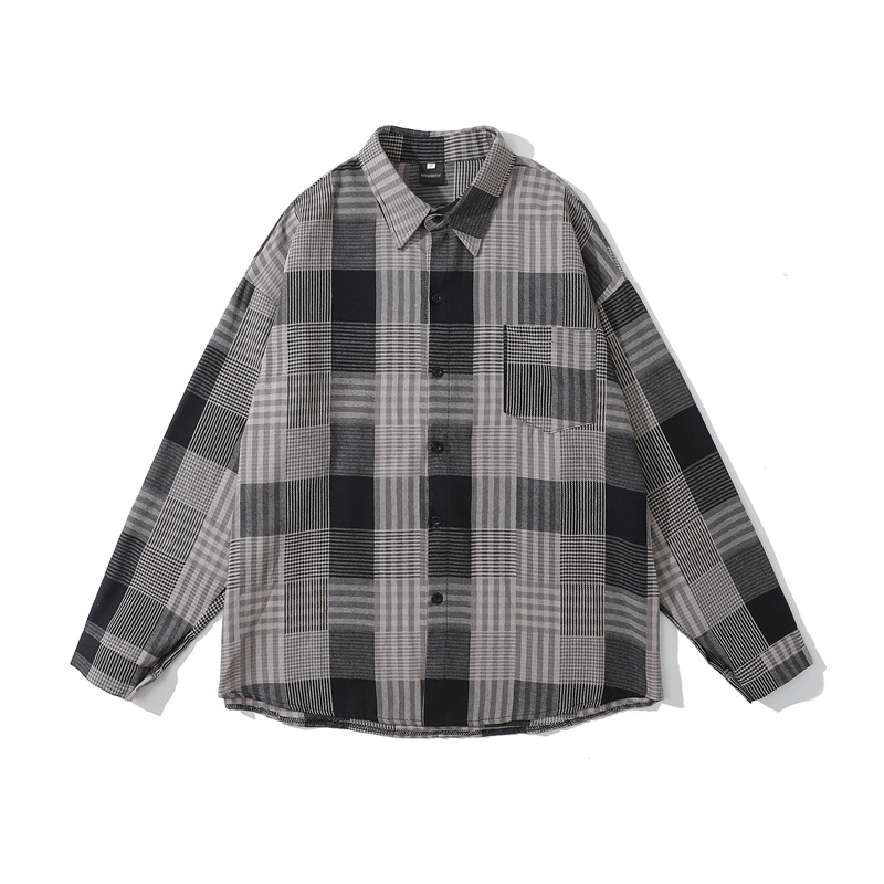 Men's Loose Retro Plaid Long Sleeve Shirt