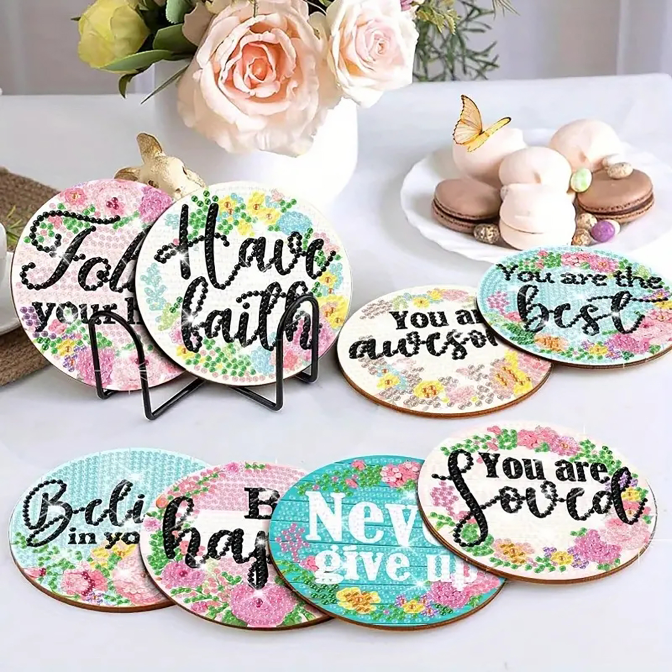DIY Coasters With Diamond Painting Letter Patterns And Brackets, Suitable For Adult Beginners With Diamond Painting Sets, Handmade Materials For Diamond Art, And Exquisite Gifts For Friends