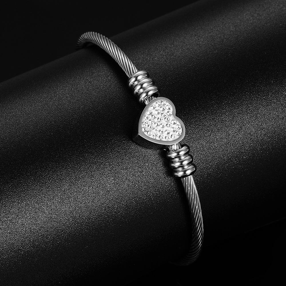 Title 8, Simple Titanium Steel Heart-shaped Diamond Cabl...