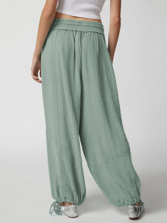 Loose Wide Leg Pants Women Drawstring Leggings Trousers Green - Shop at LoveMi