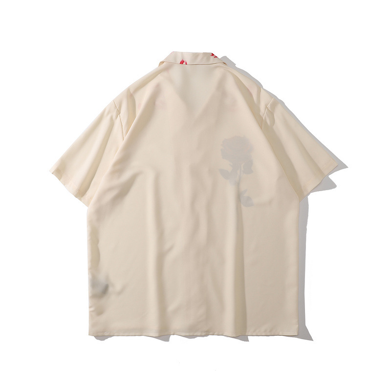 Retro Lip Print Rose Short-sleeved Shirt Men And Women Tide Brand Street Loose Oversize Flower Shirt