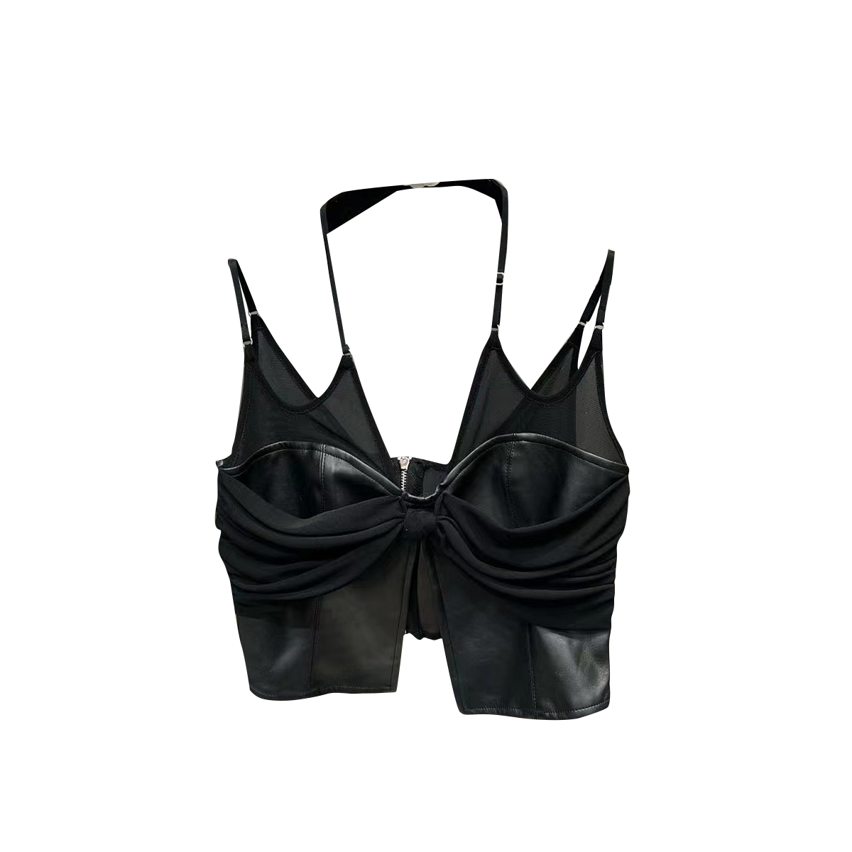 V-neck Neck Patchwork Small See-through Cross Slit