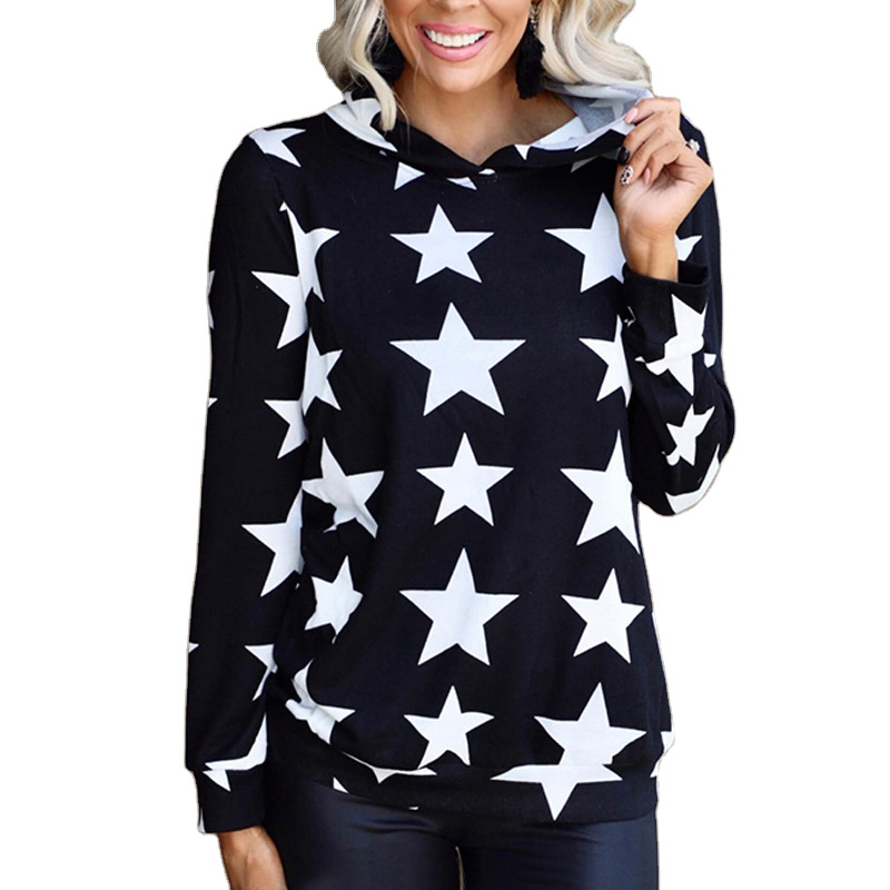 Hooded Long Sleeve Loose Sweatshirt with Pentagram