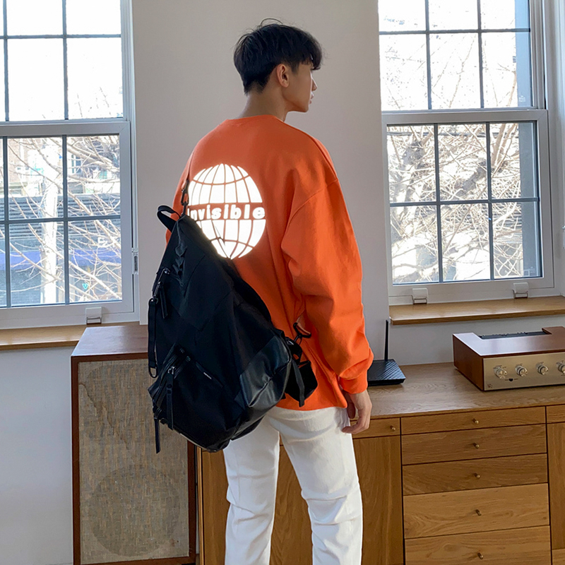 Reflective Earth Print Sweater Men's Trendy Korean Version OVERSIZE Round Neck Hooded Top