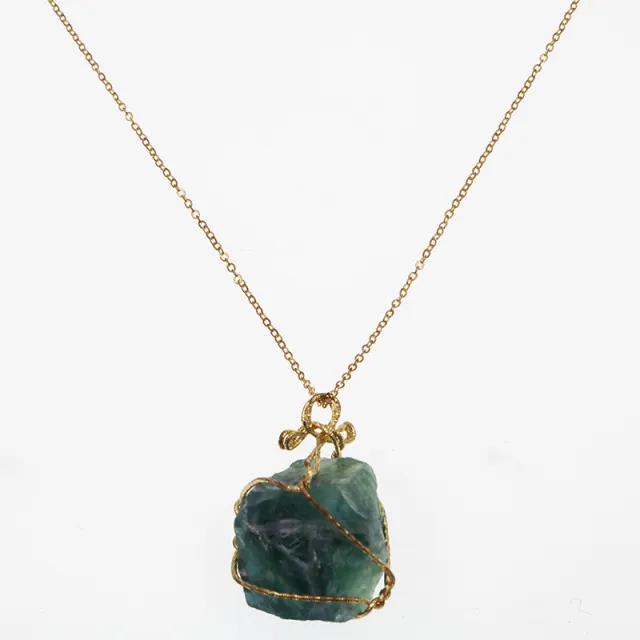 Hand wound Geometric Irregular Crystal Stone Pendant Sweater Chain Necklace 2 Style - Shop at LoveMi