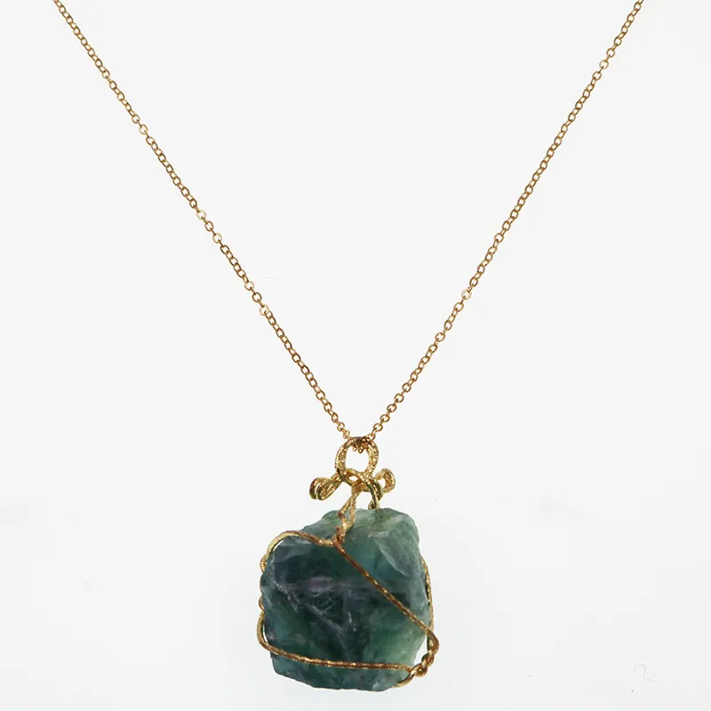 Hand-wound Geometric Irregular Crystal Stone Pendant Sweater Chain Necklace - 2 Style