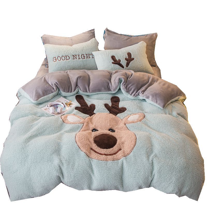 Lamb Velvet Patch Embroidered Dinosaur Suit Four-piece Set On Christmas Bed — image 1
