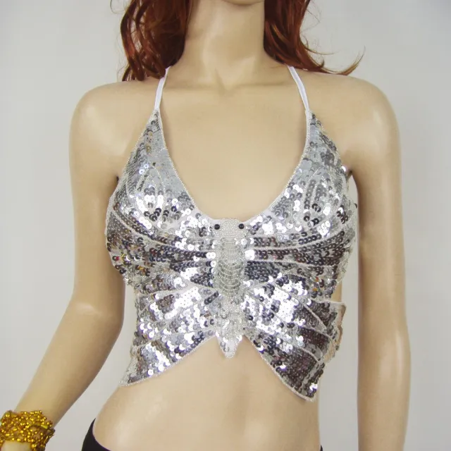Belly Dance Sequin Butterfly Bra DS Nightclub Stage Silver - Shop at LoveMi