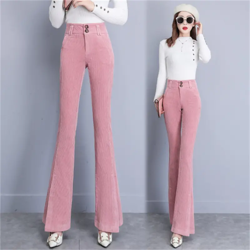 Plush Drape Micro-flared High-waist Corduroy Casual Trousers