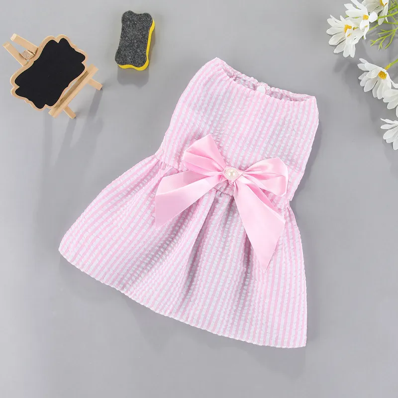 Teddy Pomeranian Bichon Pet Supplies Bow Skirt Cat Clothes - Vertical Stripe Pink