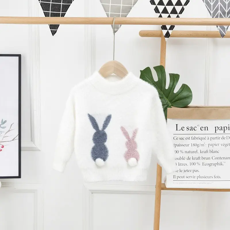 Girls Sweater Baby Knitted Mink Velvet Long-sleeved Round Neck Two Rabbits Bottoming Shirt