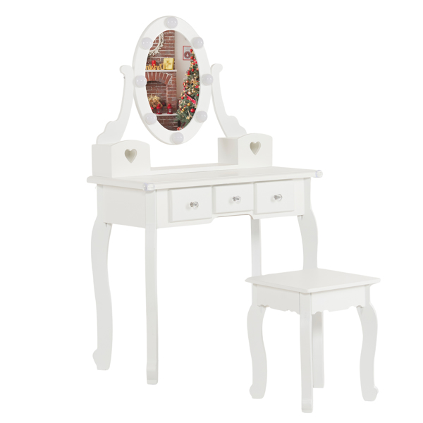 Kids Vanity Set With Mirror And Lights And Stool, 5 Storage Drawers, Pretend... 8