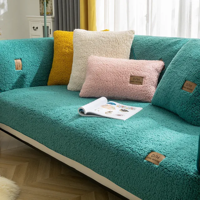 Modern Solid Color Winter Lamb Wool Sofa Towel Thicken Plush Soft And Smooth Sofa Covers For Living Room Anti slip Couch Cover Green - Shop at LoveMi