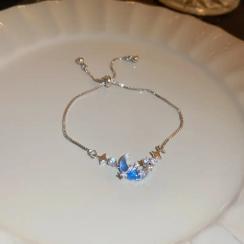 Frosted Blue Zircon Bracelet Ins Style Korean Chic  Bangle Elegant Luxury Fashion Hand Jewelry