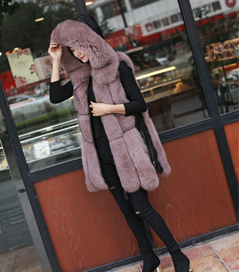 Faux Fox Fur Stitching Mid Length Coat Pink - Shop at LoveMi