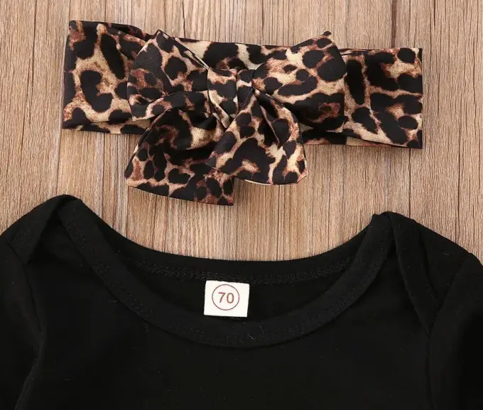 Long Sleeve Black Onesie Yellow Letter Three-piece Set