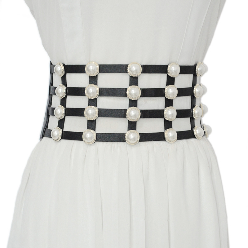 Korean Style Casual Women's Corset Hollow Pearl Inlaid Women's Single Circle Decorative Belt