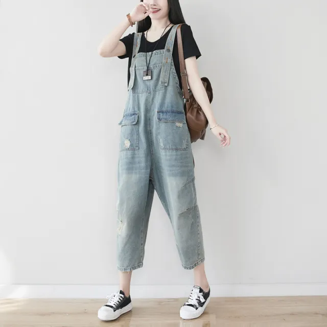 Women's Plus Size Retro Denim Harem Jumpsuit Old Color - Shop at LoveMi
