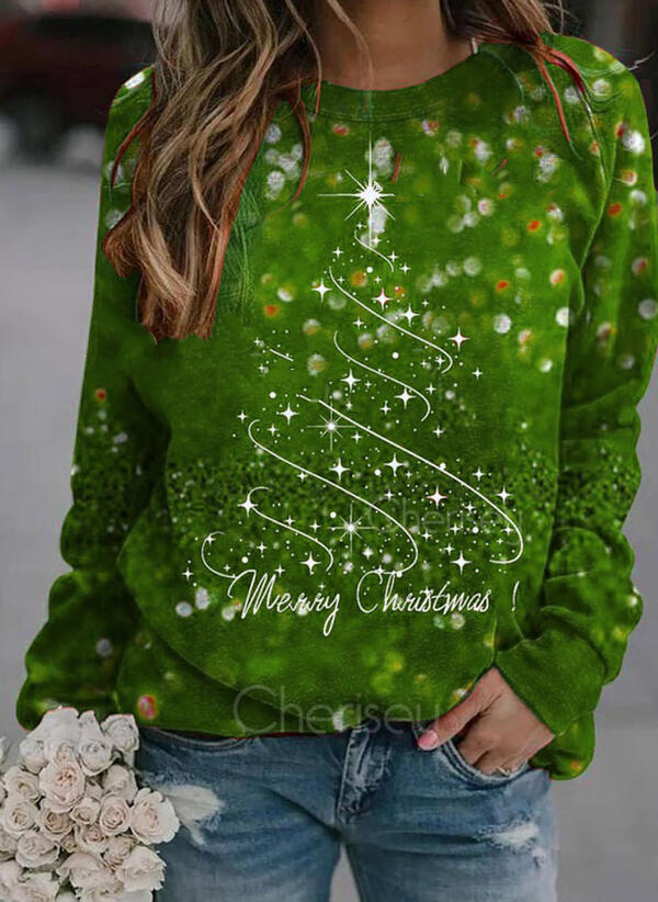 Women's Christmas Print Round Neck Pullover Sweatshirt