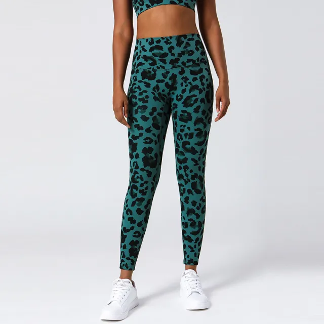 Women's New Leopard Print Yoga Pants High Waist Tight Light Green - Shop at LoveMi