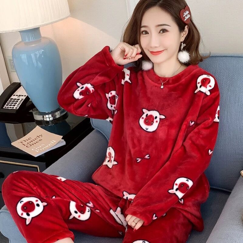 Title 16, Coral Fleece Pajamas Female Winter Thickened An...