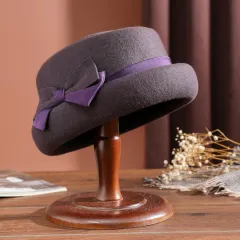 Women's Warm Woolen Felt Cloth Top Hat - Purple - View 1
