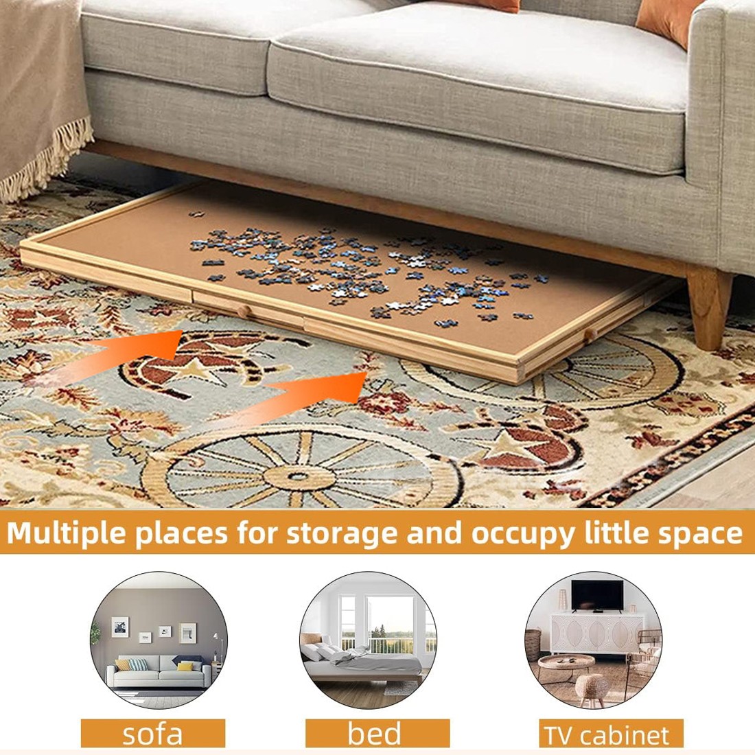 Wooden Jigsaw Puzzle Board Puzzle Storage Table W 6 Slid