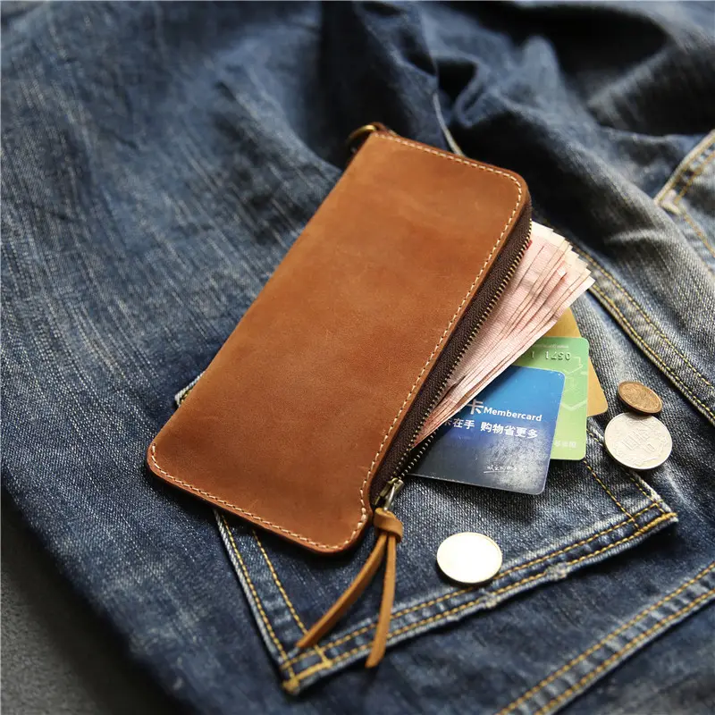 Wallet Top Layer Leather Belt Zipper