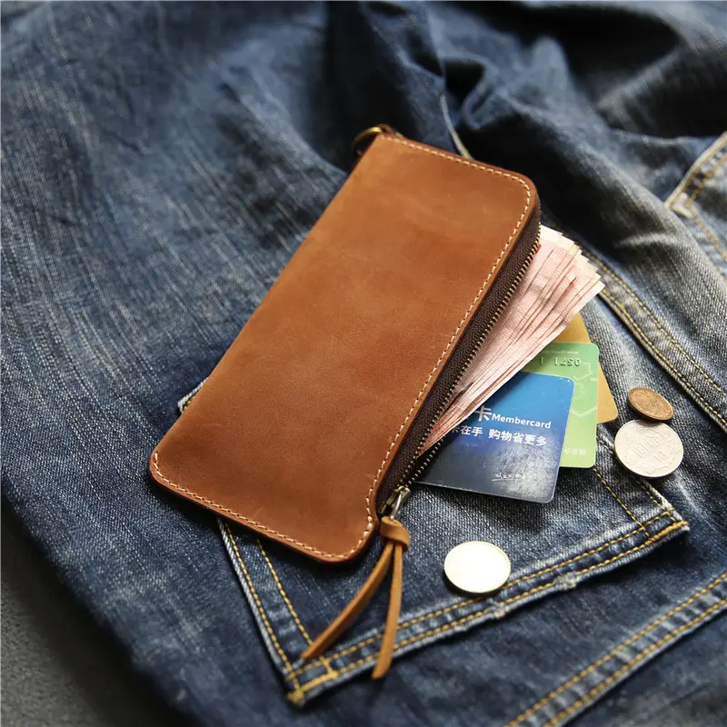 Wallet Top Layer Leather Belt Zipper