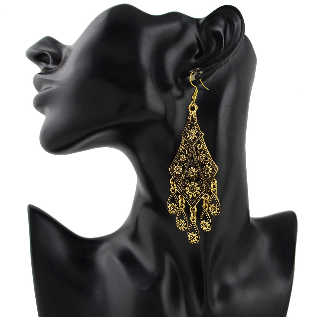 Hollow Flower Drop Tassel Earrings