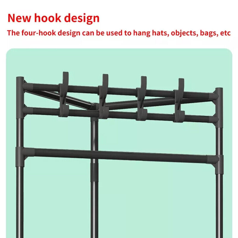 Corner Coat Stand Metal Clothes Hanging Rail Rack Shoe Rack Hanger With 3 Shelf